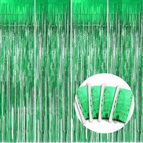 Image of BEISHIDA 4 Pcs Green Door Streamers Tinsel Curtain Party Backdrop Fringe Foil Wall Background for Birthday Halloween Christmas Wedding Decoration(3.28 ftx6.56 ft) (Streamers-GREEN-4P-02)