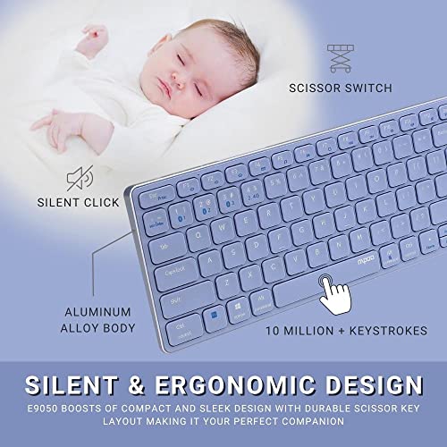 Image of RAPOO E9050 C-Type Rechargeable Bluetooth Wireless Multi-Device (4 Devices) Keyboard for Windows /iOS /Android,Tablet /Smartphone - 3 Years Warranty Purple