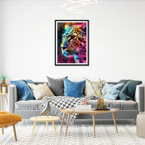 Image of HEIBAGO Leopard Diamond Art Kits for Adults, Animal Diamond Painting Kits for Adults Beginners, 5D Full Drill Round Diamond Art Painting, DIY Diamond Dots for Adult for Home Wall Decor 12 x 16 Inch
