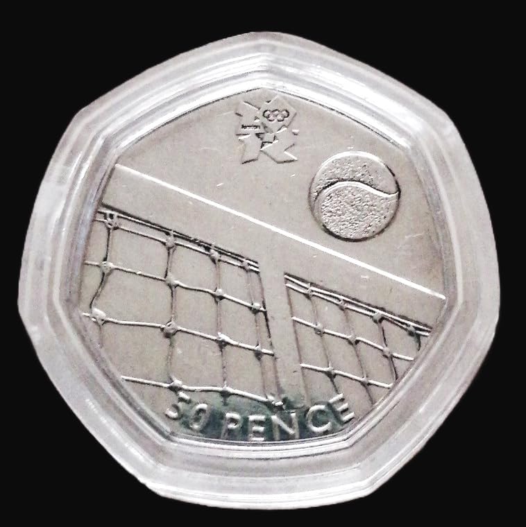 Olympics 2012 Tennis 50p coins (Dated 2011) - Lightly Circulated in a Heptagon acrylic capsule Holder