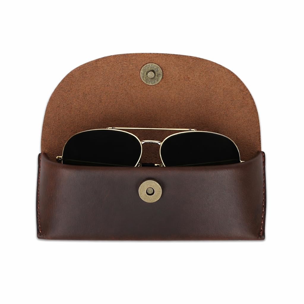 The Antiq Leather Sunglasses Case Genuine Eyeglass Holder Reading Glasses Protector Vintage Eyewear Storage for Men and Women