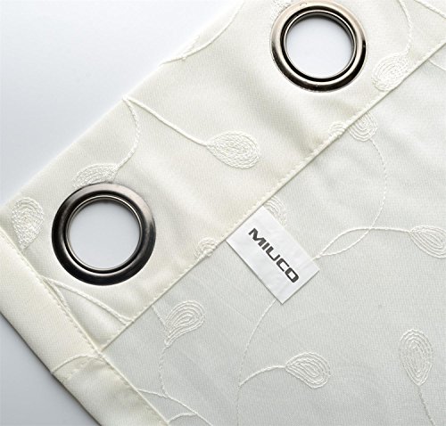 Miuco Floral Embroidered Semi Sheer Curtains Faux Linen Grommet Curtains for Girls Room 52 x 84 Inch Set of 2, Off White - Image 5