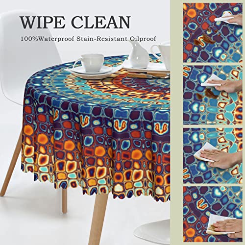 Boho Mandala Ethnic Round Tablecloth 60 Inch, Tablecloths Stain Resistant Waterproof Spill Proof Polyester Table Cloth Cover For Decoration Holiday Parties Kitchen Dining Picnic Indoor Outdoor #TOP2