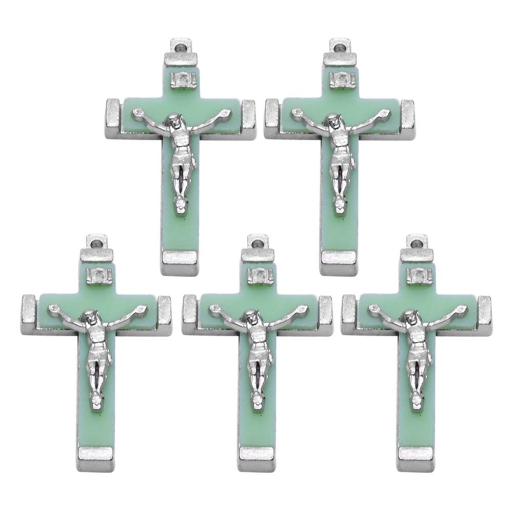 Buwei 5x Metal Christ Jesus Cross Luminous Glow in the Dark Pendant Crucifix Ornaments