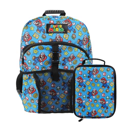 Bioworld Super Mario Brothers 2-Piece 16 Premium Backpack & Lunch Kit Set for Boys