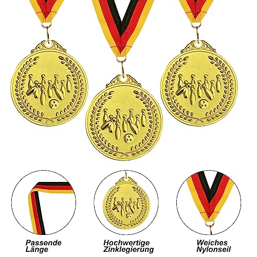 GOLDGE 6 Stück Bowling Medaillen Kindergeburtstag aus Zinklegierung 50mm, Bowling Mitgebsel mit Dreifarbigem Nylon Band und Bowling Bowlen Logo für Kinder als Jungen Kinder Geschenk Bowling Party