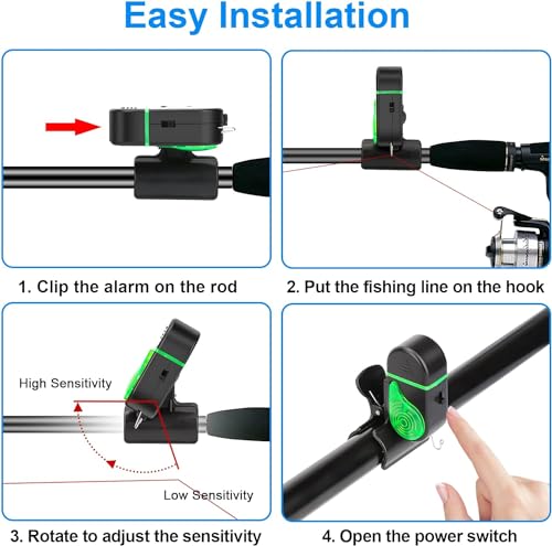 Nalacal Fishing Bite Alarm, Sensitive Electronic Alarms Indicator, Sound Alert Bell With Led Lights Bells Clip On Rod For Daytime Night Carp Outdoor 4 Pcs