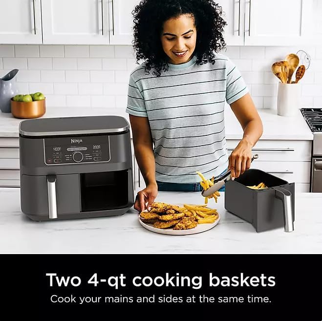 Ninja - AD150 Foodi 8 Quart 6-in-1 DualZone 2-Basket Air Fryer with 2 Independent Frying Baskets, Match Cook & Smart Finish to Roast, Broil, Dehydrate & More for Quick, Easy Meals, Black