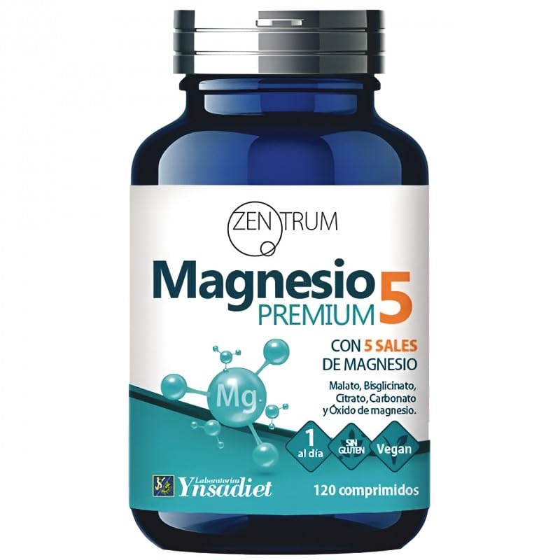 Pack 3x Magnesio Premium 5 Zentrum 120 Comprimidos | 5 Sales de Magnesio: Malato, Bisglicinato, Citrato, Carbonato y Óxido | Total 360 Comprimidos