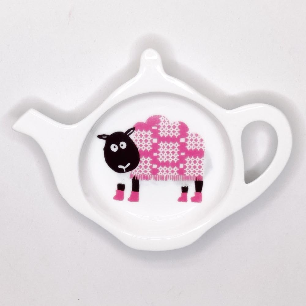 Sheep - Pink Tapestry Design Fine Bone China Teabag Tidy