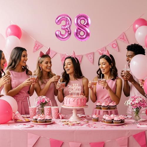 Image of TONIFUL Number Balloon 16 Inch 10 Pcs Hot Pink 0-9 Birthday Number Balloons | Small Custom Digital Mylar Foil Ballons for Girl's Birthday Engagement Graduation Anniversary Baby Shower Party Decorations