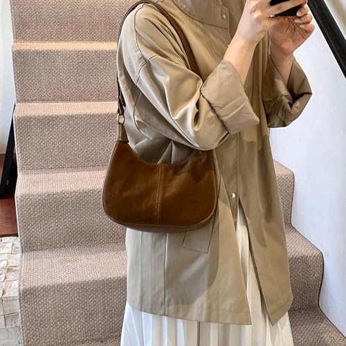 Image of Suede Bags for Women Trendy Suede Purses Hobo Half Moon Crossbody Bag