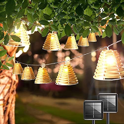 Outdoor Solar Decorative Lights, 10 LED Solar Rottan Rattan Decor Lights, 8 Work Modes Outdoor Patio Waterproof String Lights for Christmas, Holiday, Party, Event Decorative Lighting.(Apricot)