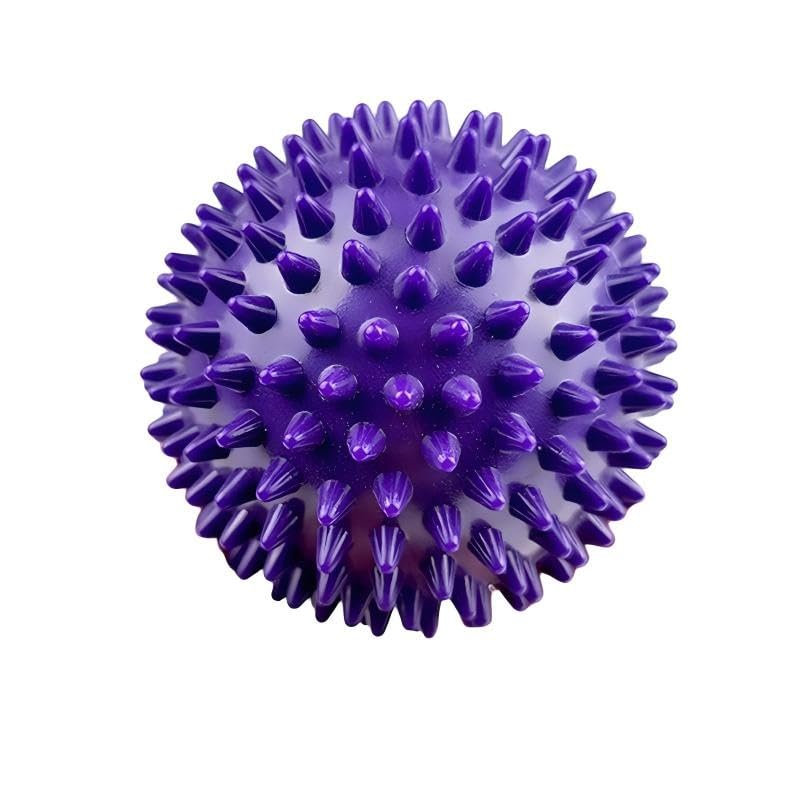 FACELESS Pack de 2 bolas de masaje con púas - Bolas rígidas de PVC para alivio muscular, rodillo para pies y masajeador cervical (morado, 7,5 cm) miniatura 1