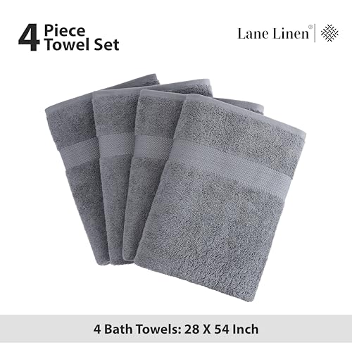 Image of LANE LINEN 4 Pack Bath Towels Set (28 inchx54 inch) - 100% Ring Spun Cotton, Large Turkish Towels for Bathroom - Durable, Quick Dry, Soft & Absorbent Bath Towel Set - Gets Softer After Each Wash - Cool Grey