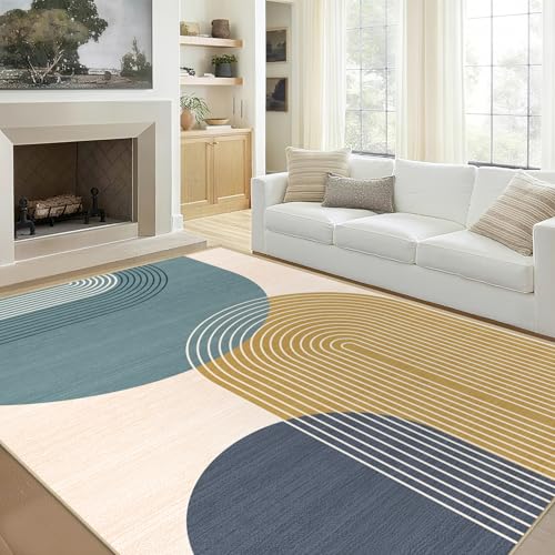 Tapete decorativo rectangular 5x7 azul boho moderno miniatura 2