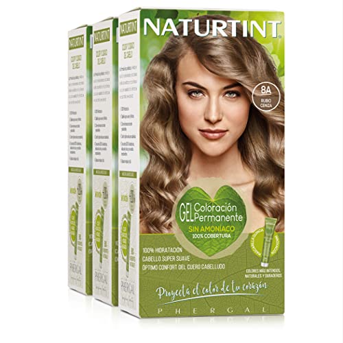 Naturtint Biobased | Coloración sin amoniaco | 100% cobertura de canas | Ingredientes vegetales | Color natural y duradero | 8A Rubio Ceniza | Pack de 3