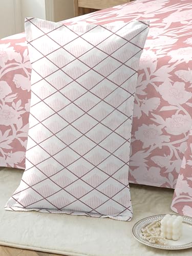 Image of Cotton Glace Cotton Elastic Fitted Bedsheet with 2 King Size Pillow Covers | Double Bed with All Around Elastic, Fits Upto 8 Inches Mattress, Size 72 x 78 Inches (Pink White)