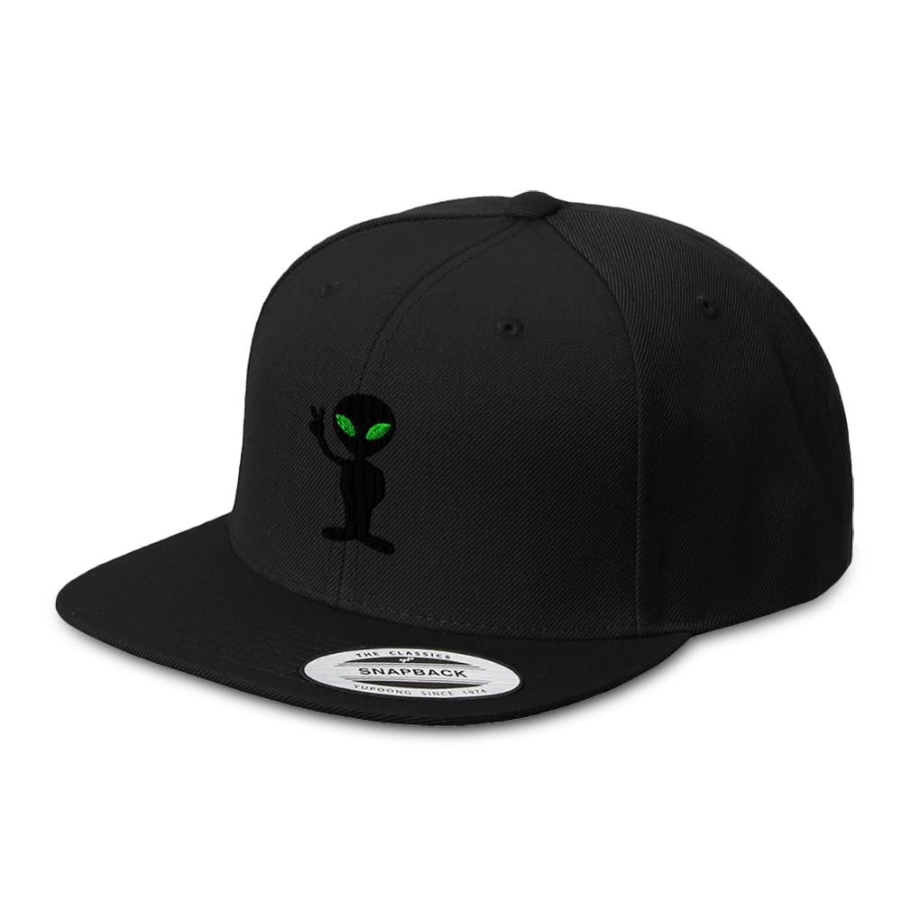 Snapback Hat for Men Flat Brim Hats Alien Peace Sign and Symbol Embroidered Flat Bill Hat Acrylic