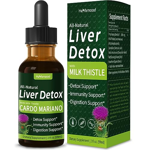 Herbmood Milk Thistle Liver Detox Drops Cardo Mariano (con Silimarina) y Diente de Len para el Hgado Graso Liver Support Supplement w/Artichoke & Dandelion Extract for Liver Cleanse & Repair. 2oz