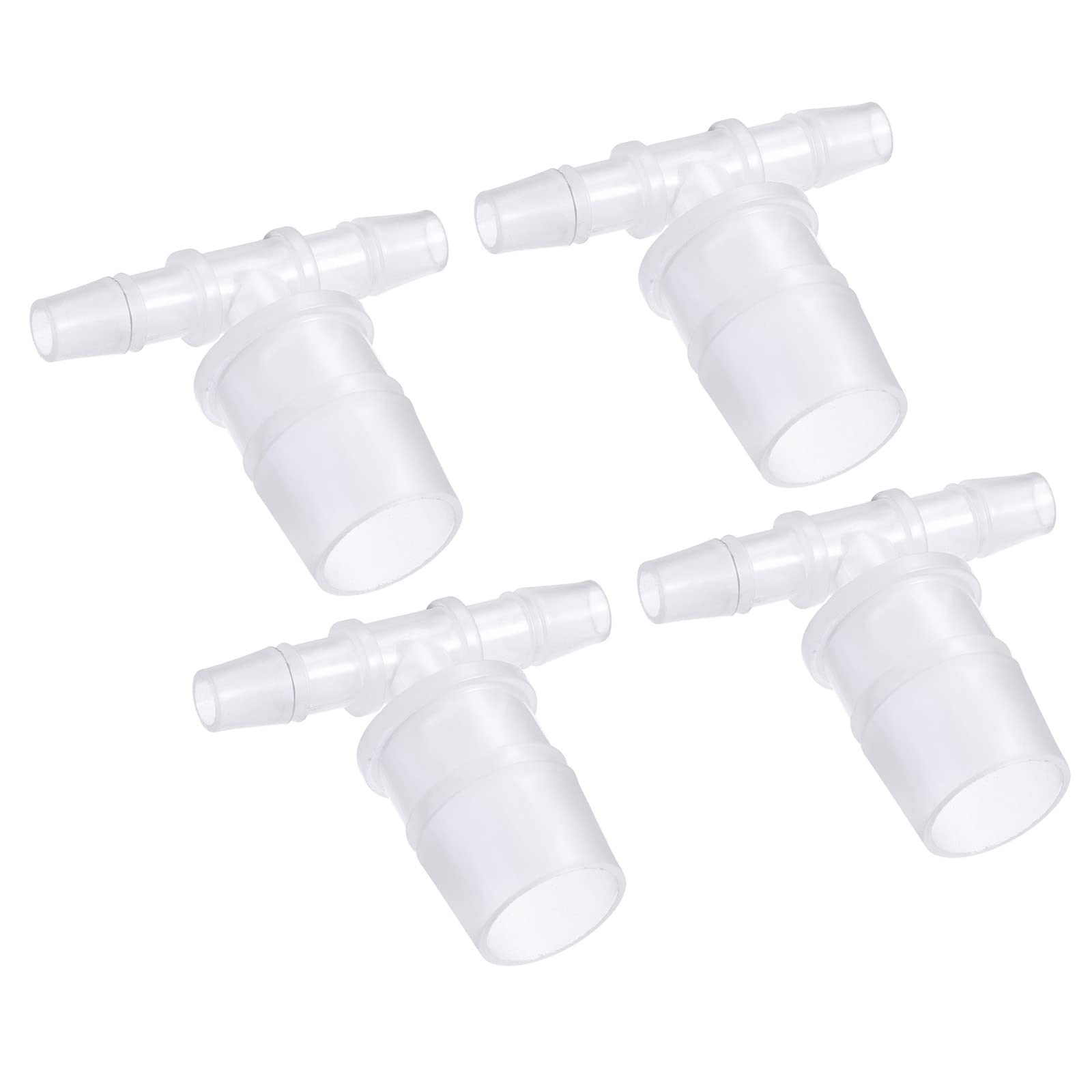 M METERXITY 4 Pack Barb Hose Fittings - 8x20x8mm OD Tee Plastic Pipe Connectors Apply to Water Fuel, Transparent(T Shaped 3 Way) — image 1