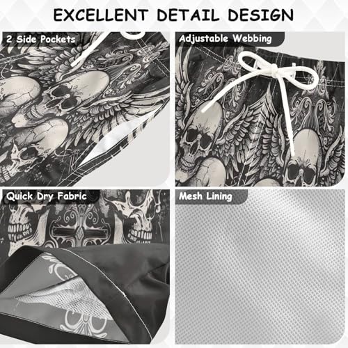 Swimming Trunks for Kids, Anti-Chafe Swim Trunks Boys 2 T, Skulls with Wings on Black3