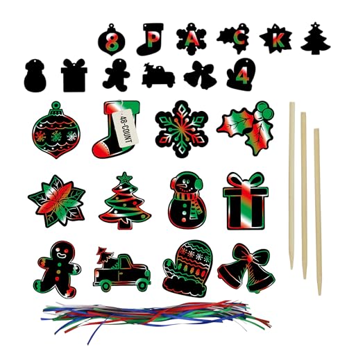 Iconikal 48-Pack Christmas Scratch Art Bulk Pack Scratch Off Ornaments
