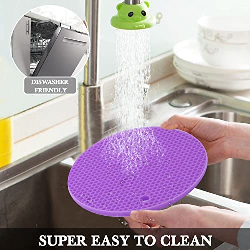 Image of Silicone Silicone Trivet for Hot Dishes, 4 Pack Purple Heat Resistant Silicone Hot Pads Pot Holders for Kitchen Counter Non-Slip Trivets for Hot Pots and Pans, Small Dish Drying Mat & Spoon Rest