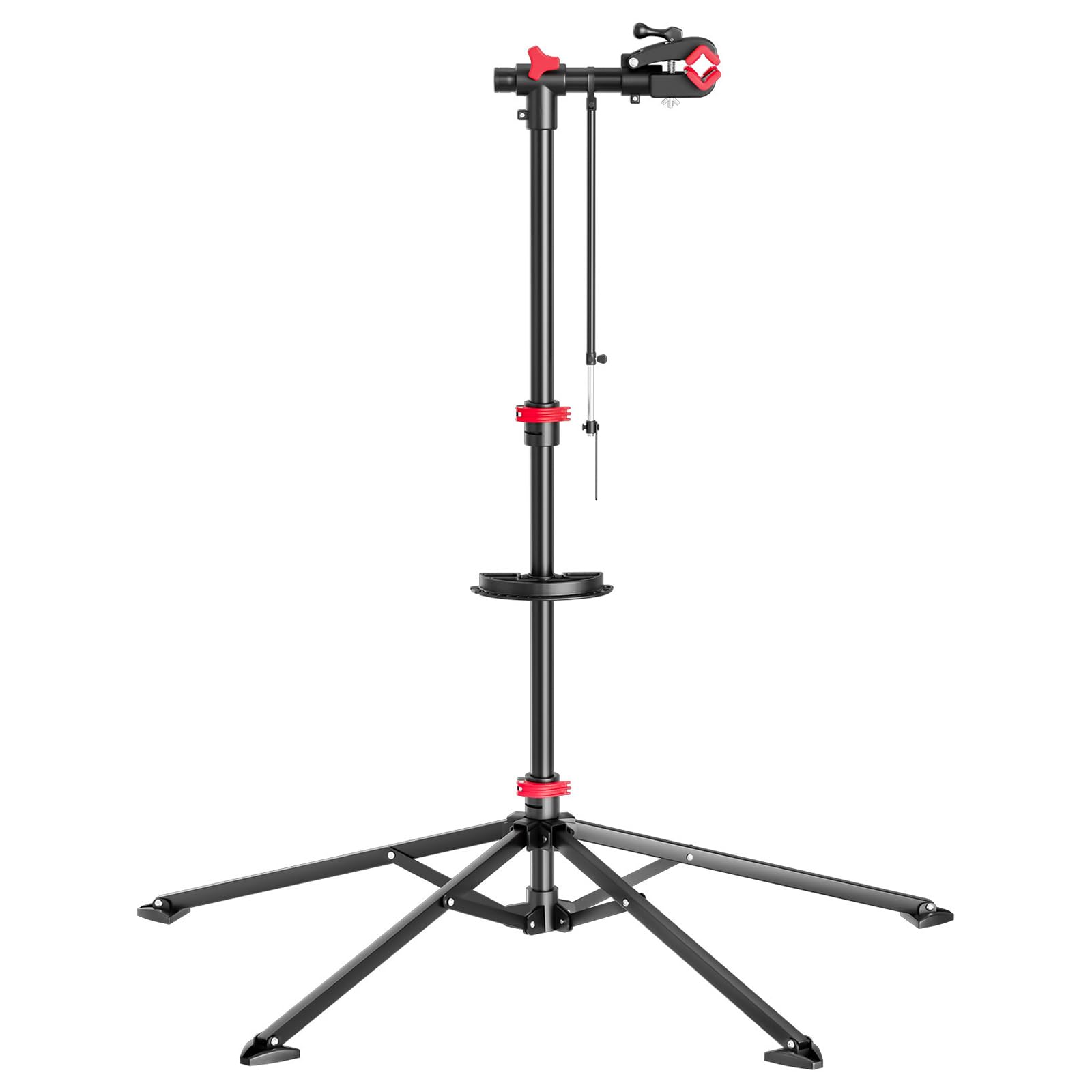 KARAT - Pied de Montage vélo jusqu'à 30 kg - Support de réparation Professionnel avec Plateau à Outils, Pivotant, Pliable, Hauteur réglable - 128 L x 128 l x 113,5-193 H cm, Noir-Rouge (Lois)