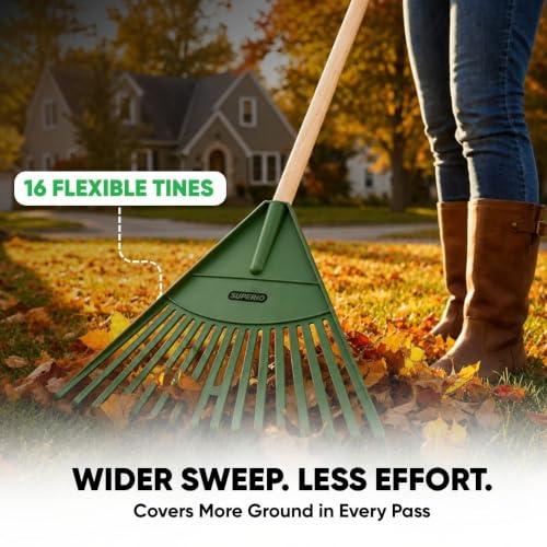 Image of Rakes with Hardwood Handle, Durable Plastic Head to Sweep Leaves in Lawn and Tidying Up The Garden, 34 inch (Green), 6 Pack