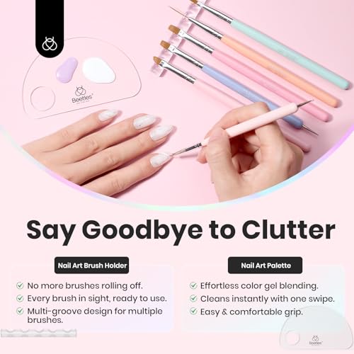 Image of Beetles Nail Art Brushes Set, 7Pcs Nail Art Tools, Fingernail Art Design Pens, Wood Alloy Handle Nail Brush Set, Nail Brushes for Nail Art Salon DIY at Home Manicure Gifts for Women