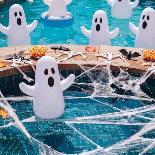 Vertintong 6 Pcs Summer Halloween Inflatable Beach Balls 14 Inch Halloween Pumpkin Ghost Pool Floats Plastic Jack O Lantern Party Decoration for Summer Yard Garden and Lawn Decorations(Ghost)