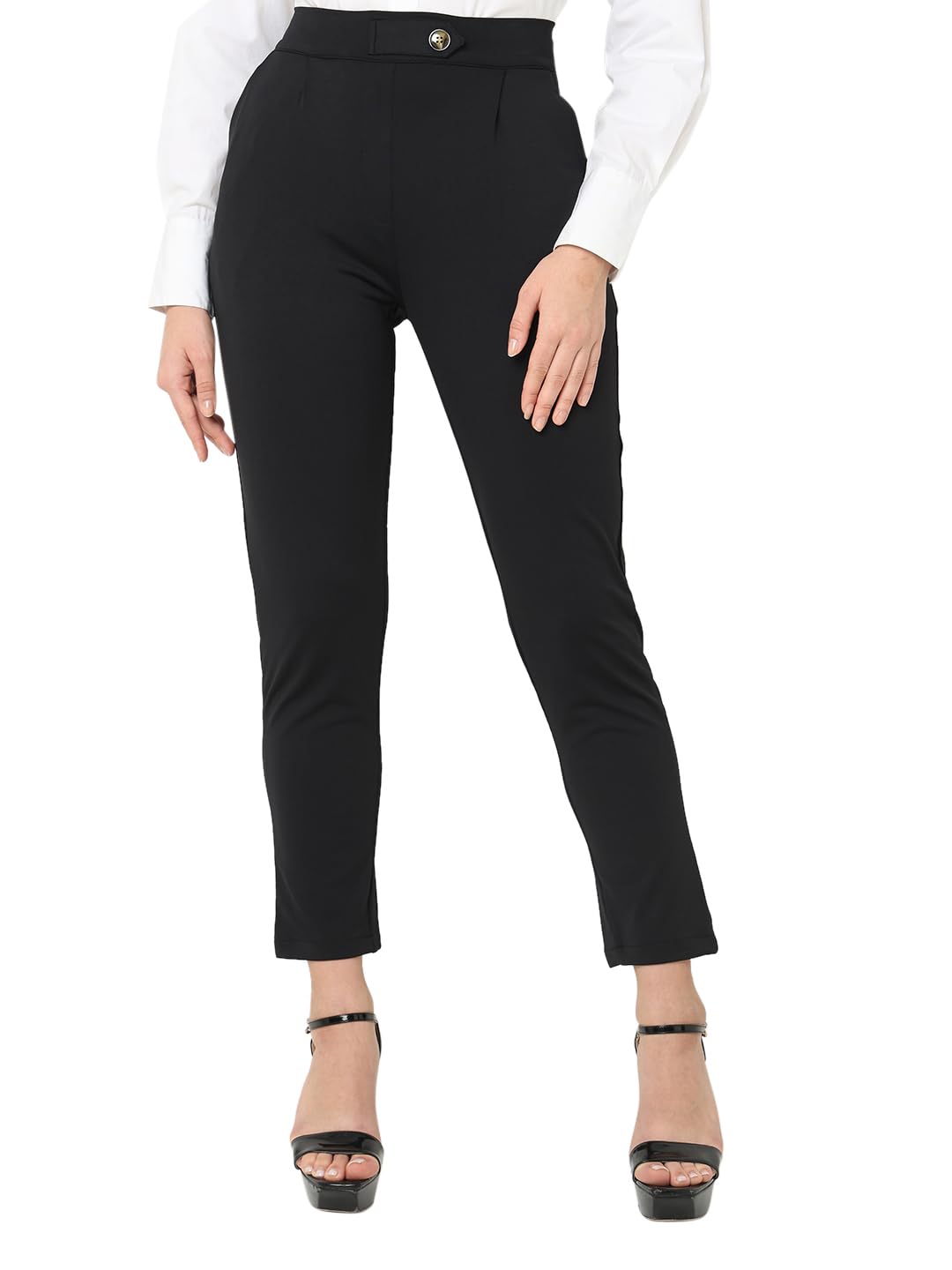 Smarty PantsWomen's Cotton Lycra high Raise Waist Ankle Length Formal Trouser