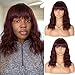 Kalyss 14" Synthetic 99J Burgundy Wig with Hair Bangs Short Wavy Curly Wig for Women -Natural Looking and Heat Resistant Full Head Hair Replacement Wig for Daily Wear or Costume Wig