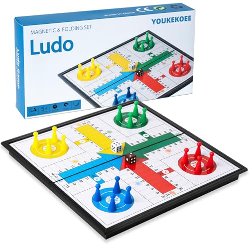 YOUKEKOEE Ludo Board Game - Magnetic Folding Travel Set, Suitable for Adults and Kids, Easy to Carry, 9.78 inches in Size