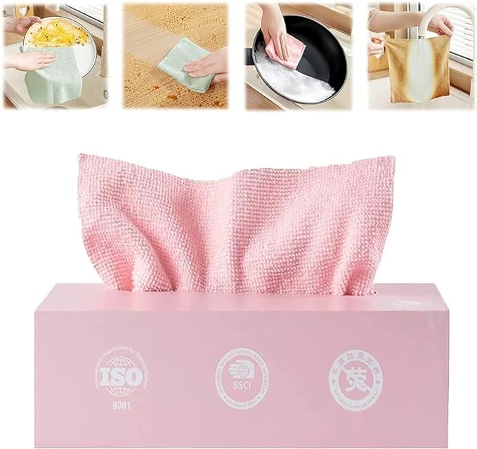 NEERAK Home Essentials Reusable Microfiber Cleaning and Drying Wipes, 180GSM, 8 by 8 Inches, Pack of 20 (Pink, 1 Box) (Pink)