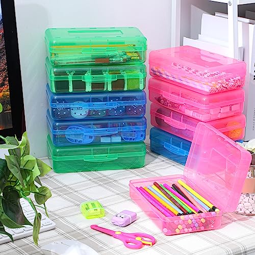 Image of Fainne 24 Pack Clear Plastic Pencil Box,Red, Blue, Green
