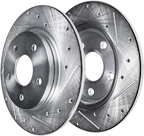Image of Detroit Axle - Rear Drilled Brake Rotors + Rear Left Disc Brake Caliper Replacement for Acura TL Honda Element - 3pc Set