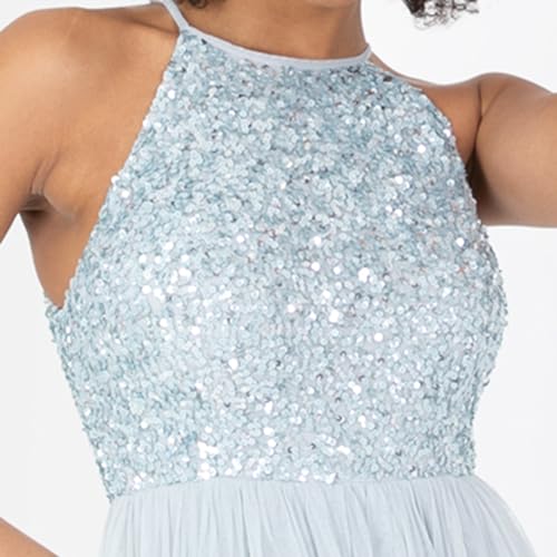 Maya Deluxe Damen Maya Deluxe Womens Ladies Bridesmaid Maxi Dress Halter Neck Sequin Embellished Prom Graduation Wedding Brautjungfernkleid, Ice Blue, 3