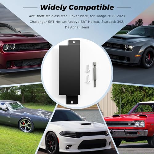 Zelvoro Anti-Theft Steel Neutral Cover Plate, Tamper-Proof Screws Comes with T-20 Tool for Dodge 2015-2023 Challenger SRT Hellcat Redeye,SRT Hellcat, Scatpack 392, Daytona, Hemi