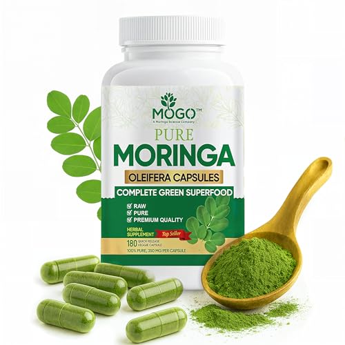 MOGO Moringa Capsules -180 Ct| Boost Energy, Immune, Gut, Joint Support | Made with Pure Organic...