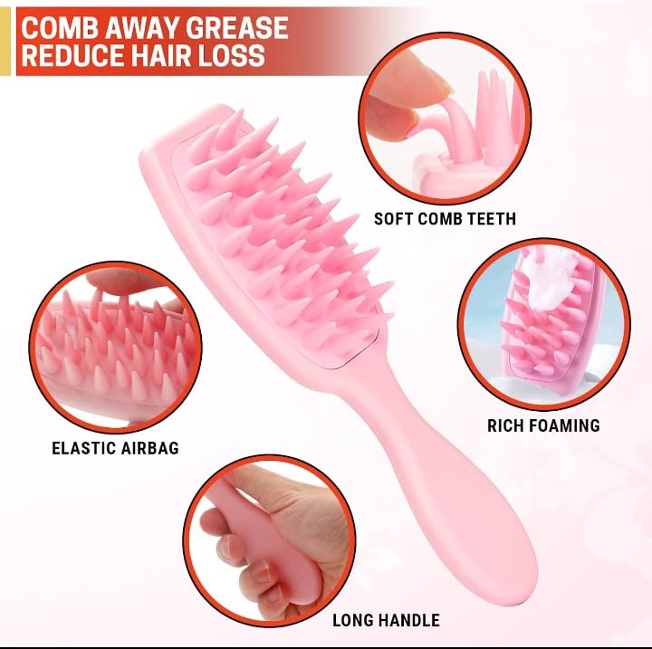 Miniatura 4 de cepillo de pelo rizado desenredante para el cuero cabelludo estimulador paquete de crecimiento masajeador champú exfoliante