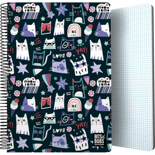Cahier à spirale Grafoplas Bits&Bobs Miau avec quadrillage 4x4 et couverture plastique