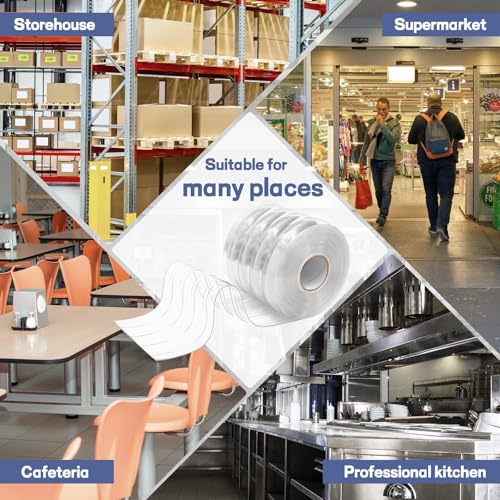 Image of Moukeren Plastic Curtain Strips, 50 ft x 8 in Clear PVC Strip Curtain Roll, Heavy Duty Plastic Insulated Freezer Door Strips for Commercial, Walk-in Cooler, Garage, Warehouse, 0.08 inch Thickness