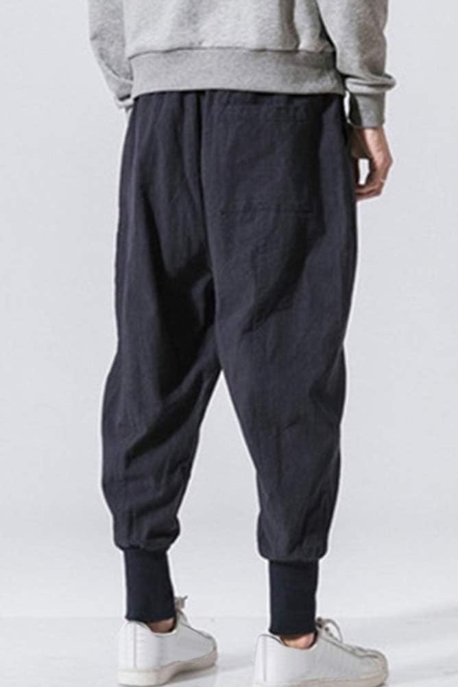 LifeHe Men Linen Drop Crotch Wide Leg Baggy Harem Pants - Image 2