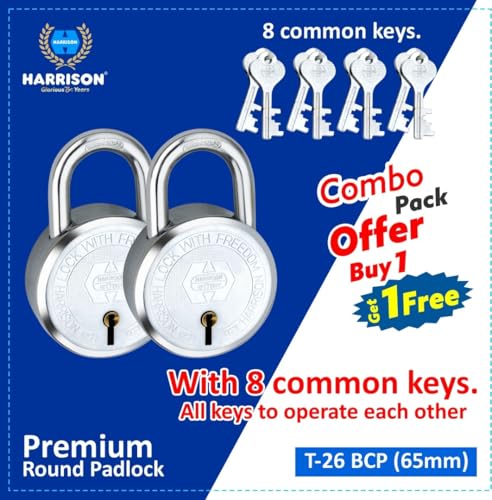 Image of Harrison Padlocks 0324 Free /Round Padlock 65Mm T - 26 with 8 Common Keys /Padlock, Padlocks, Locks for Home, Locks for Main Door