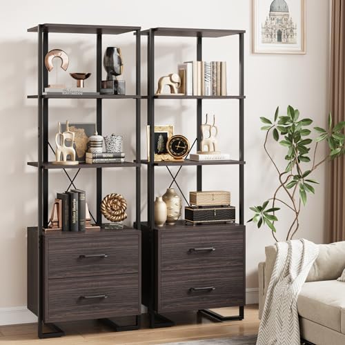GAOMON 4 Tier Bookshelf with Storage Drawers,70.9 Inch Tall Industrial Book Shelf with Open Display Shelves,4 Shelf Bookcase with Metal Frame for Living Room, Bedroom,Office