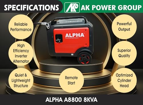 Image of AK POWER SERVICE ALPHA A8800-8000 Watts & 8KW Super Silent Inverter Generator- Remote Star & Self Start|Eco & Turbo Mode|Silent Generator|Home & Commercial Use|Life Time Spare|1 Year Brand Warranty