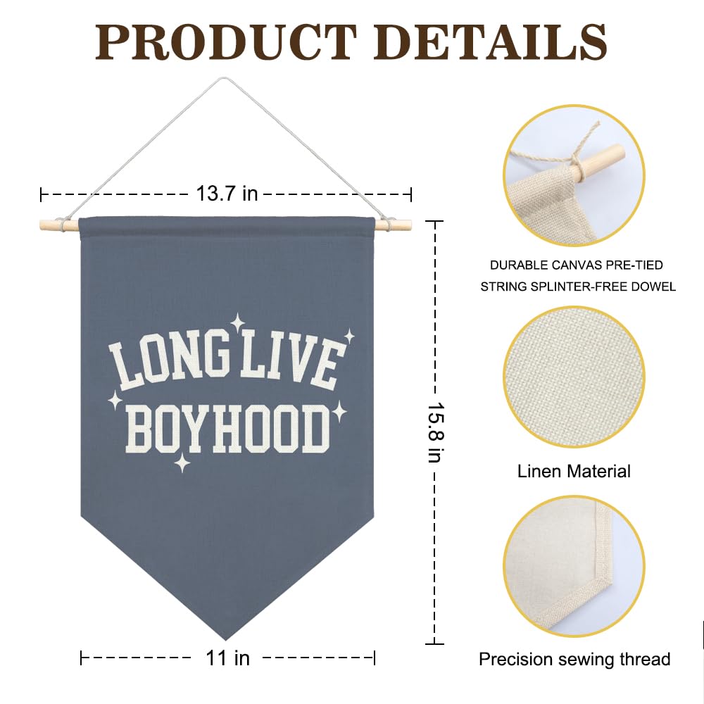 AGMDESIGN Long Live Boyhood Canvas Hanging Pennant Flag Banner, Kids Room Decor Flag, Boy Room Home Decor, Boy Nursery Decor, Kids Playroom Essentials, Birthday Christmas Gifts for Boys