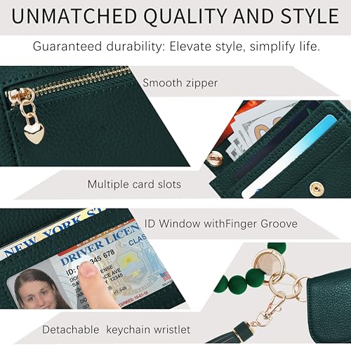Image of Keychain Wallet for Women,RFID Wristlet Wallet with Beaded Strap | Tri-Fold Design,6 Card Slots,ID Window,Zipper Coin Pocket,Lightweight Carry